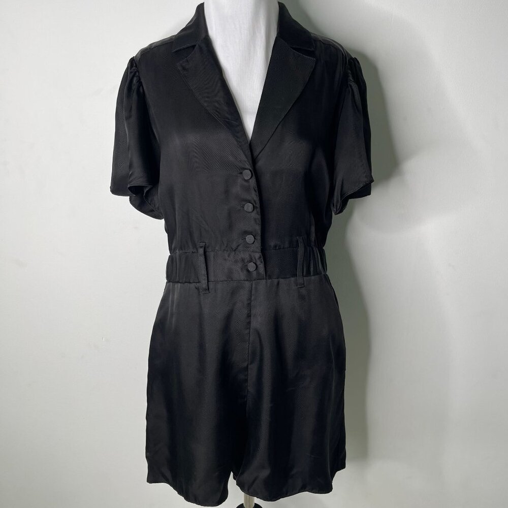 Cinq á Sept Women's Black Mini Button Down V-Neck Cupro Jumper Size Small